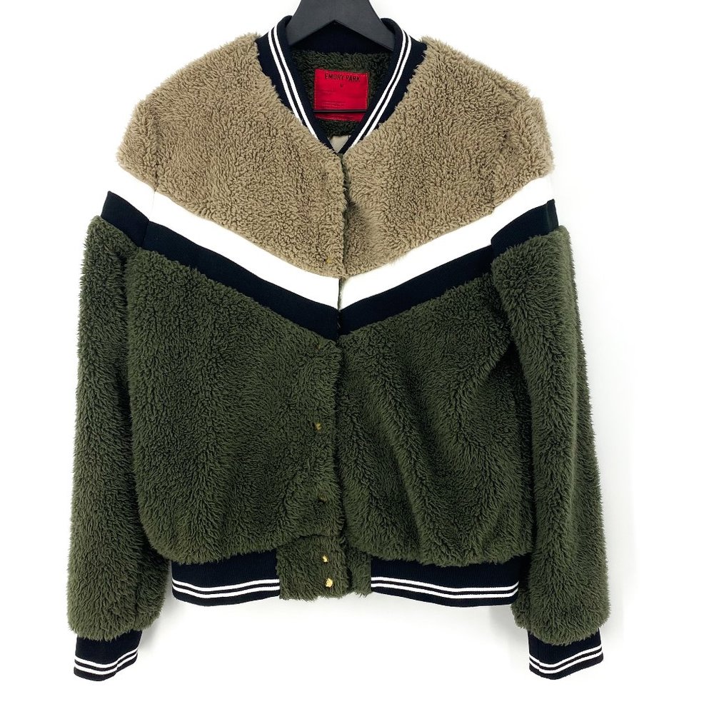 EMORY PARK Chevron ColorBlock Sherpa Bomber Jacket